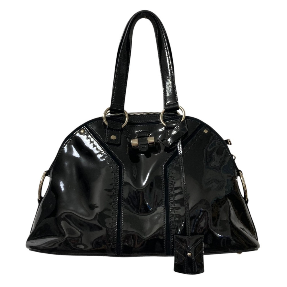 Yves Saint Laurent Muse Y-Line Patent Leather Handbag 156465 Black Women's